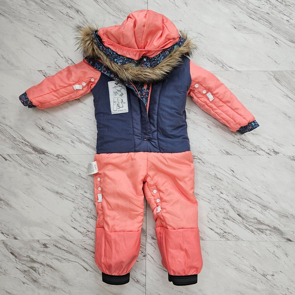 Roxy Toddler Snowsuit Paradise Jumpsuit Grow Technology Fur Collar Blue Pink 2T - Picture 8 of 16